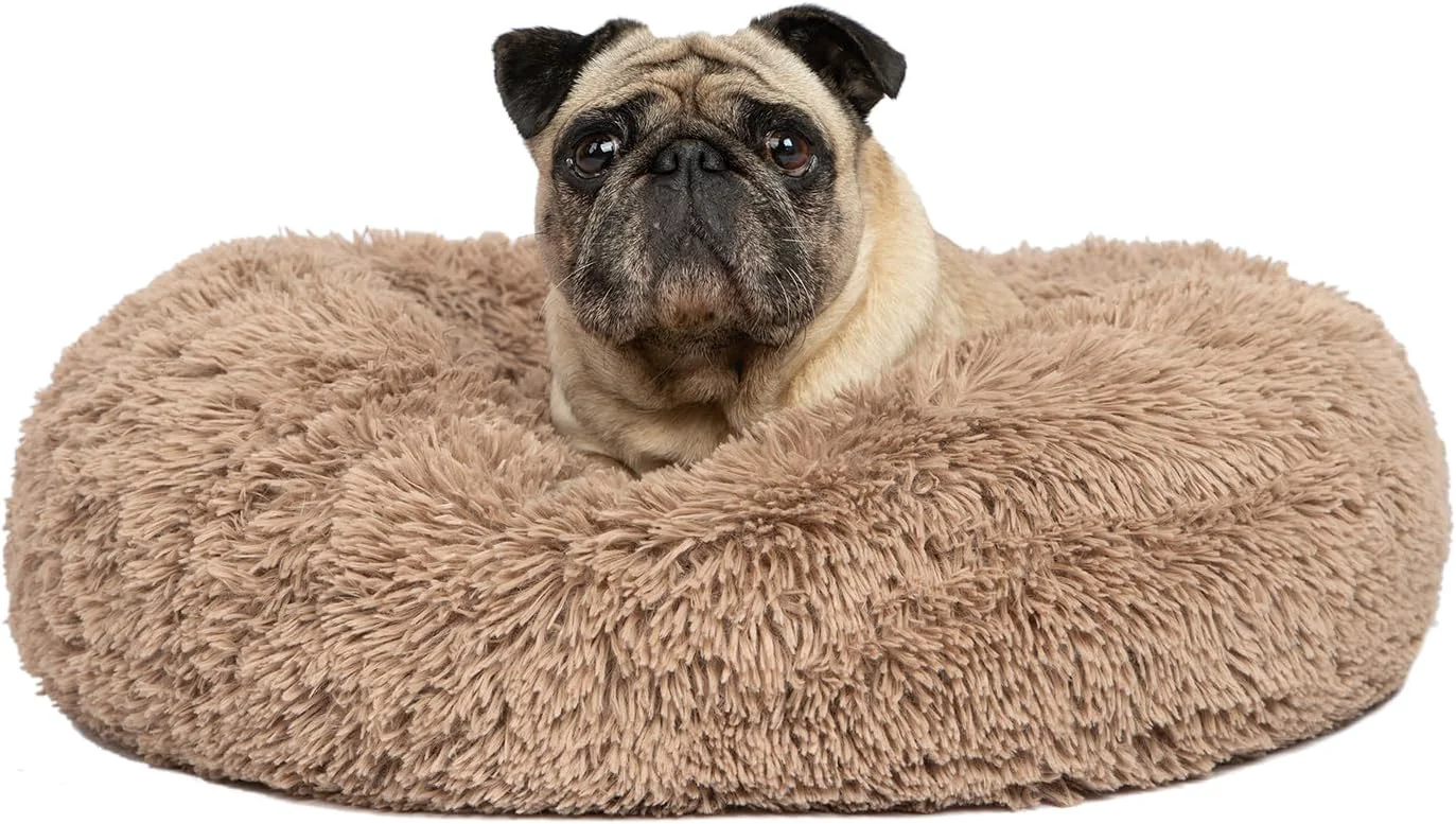Responsible Pet Supplies Round Donut Dog Bed with Plush Faux Fur Fabric Calming Anti-Anxiety Cushion for Indoor Pets Slip-Resistant Base Soft Ergonomic Support - Caramel 24x24x7'' Reliable