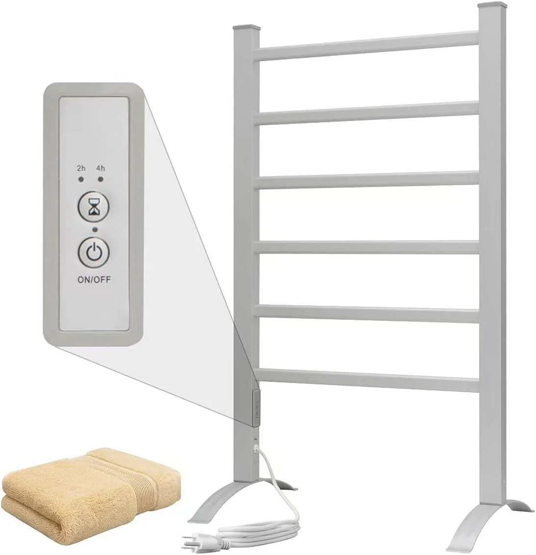 Luxury KEG Towel Warmer 6 Bars for Bathroom standing or Wall Mounted Bath Towel Heater Plug-in with Built-in Timer Silver Reliable