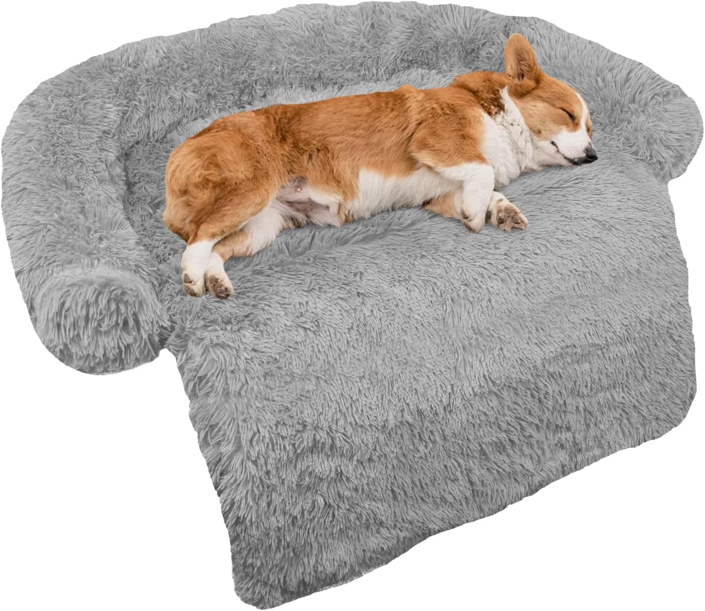 Relaxed GGIB Calming Dog Bed Fluffy Plush Dog Mat for Furniture Protector with Removable Washable Cover for Large Medium Small Dogs and Cats Medium Grey Recyclable