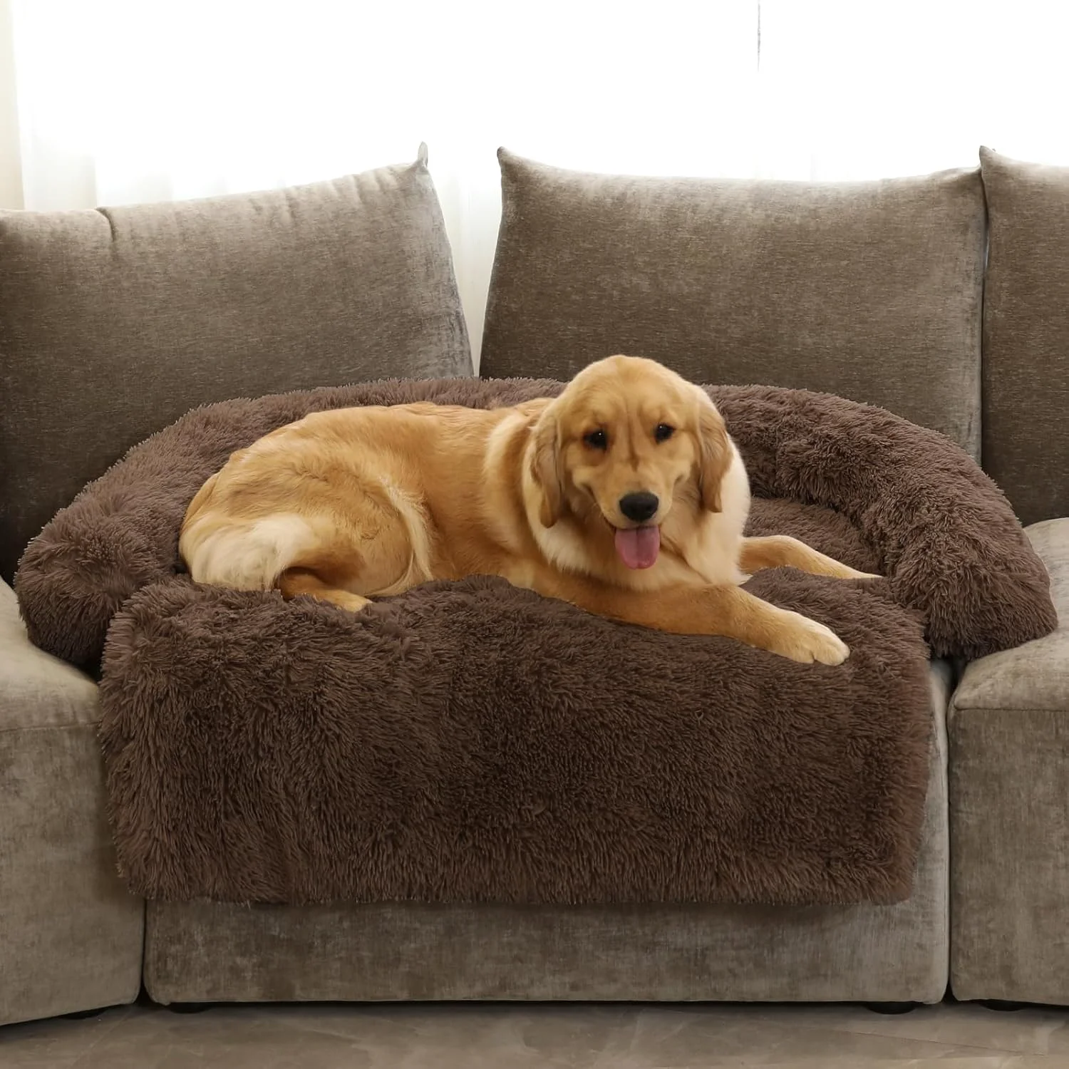 Refined GGIB Calming Dog Bed Fluffy Plush Dog Mat for Furniture Protector with Removable Washable Cover for Large Medium Small Dogs and Cats Extra Large 53x39.3x6 Coffee Luxury