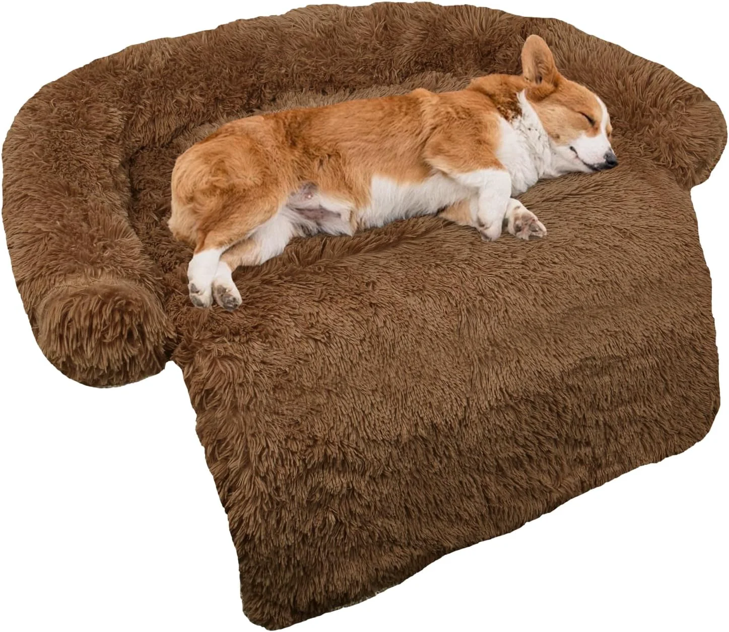 Official GGIB Calming Dog Bed Fluffy Plush Dog Mat for Furniture Protector with Removable Washable Cover for Large Medium Small Dogs and Cats Medium Brown Contemporary