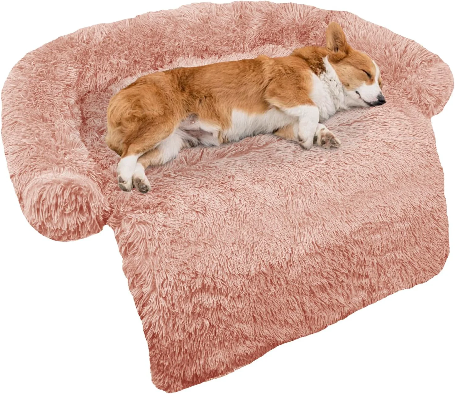 Official GGIB Calming Dog Bed Fluffy Plush Dog Mat for Furniture Protector with Removable Washable Cover for Large Medium Small Dogs and Cats Medium Pink Comfortable