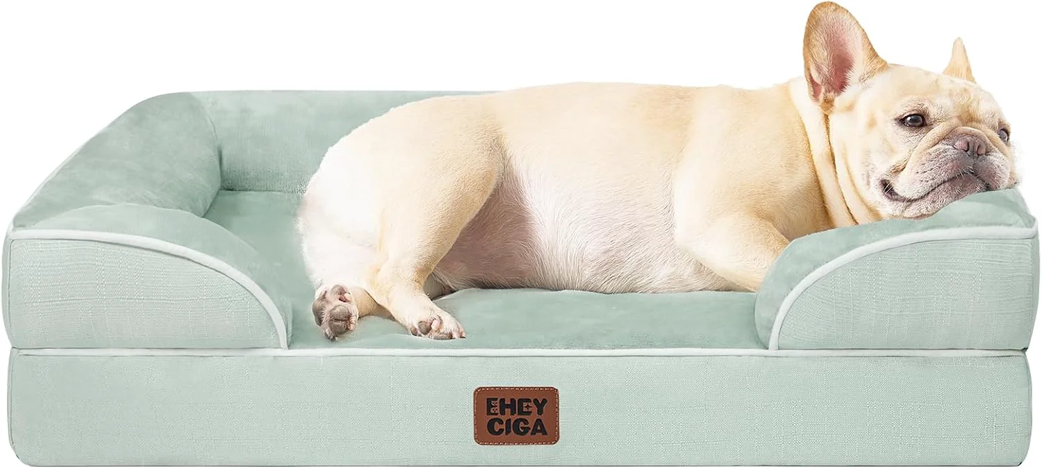 High-Grade EHEYCIGA Orthopedic Dog Bed for Small Dogs Waterproof Memory Foam Small Dog Beds with Sides Non-Slip Bottom and Egg-Crate Foam Medium Pet Couch Bed with Washable Removable Cover Sage Green Excellent