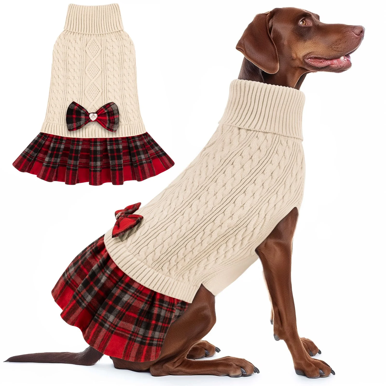 Original Design KYEESE Dog Sweater Stretchy Turtleneck Knit with Bow — Warm Winter Coat for Medium Dogs Proven