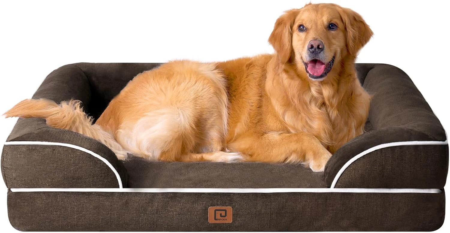 Top-Quality EHEYCIGA Orthopedic Dog Beds for Extra Large Dogs Waterproof Memory Foam XL Dog Bed with Sides Non-Slip Bottom and Egg-Crate Foam Big Pet Couch Bed with Washable Removable Cover Brown Superior