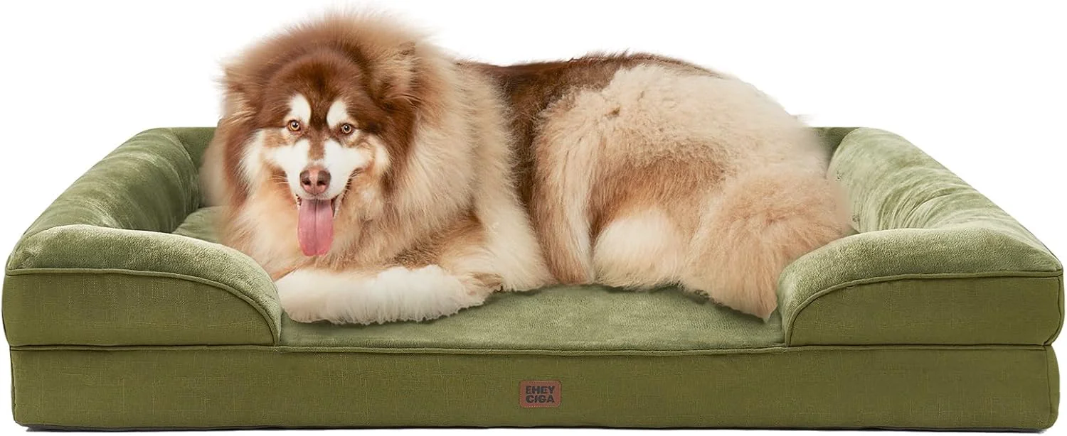 Secure EHEYCIGA Orthopedic XL Dog Beds Waterproof Memory Foam Dog Bed for Extra Large Dogs Non-Slip Bottom and Egg-Crate Foam Big Pet Couch Bed with Washable Removable Cover Olive Green Proven