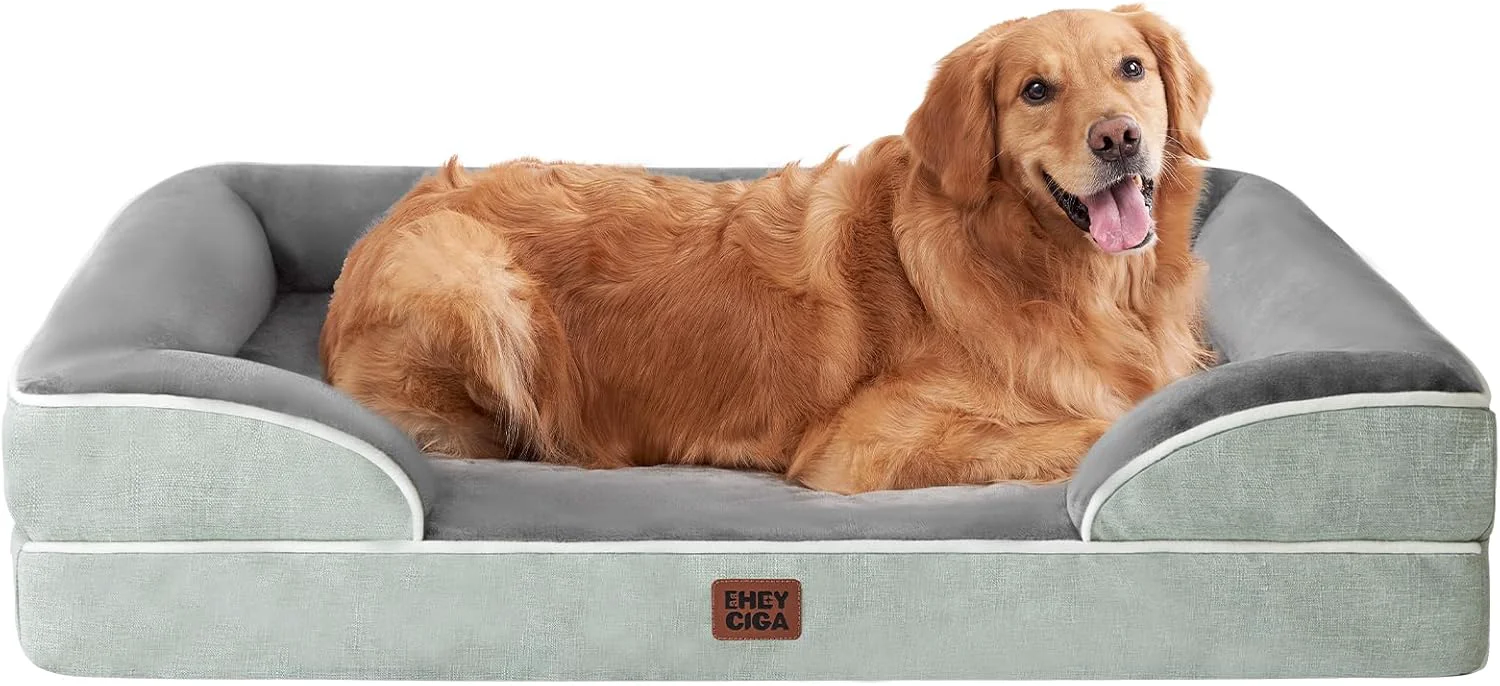 High-Performance EHEYCIGA Orthopedic Dog Beds for Extra Large Dogs Waterproof Memory Foam XL Dog Bed with Sides Non-Slip Bottom and Egg-Crate Foam Big Pet Couch Bed with Washable Removable Cover Greyish Green Verified