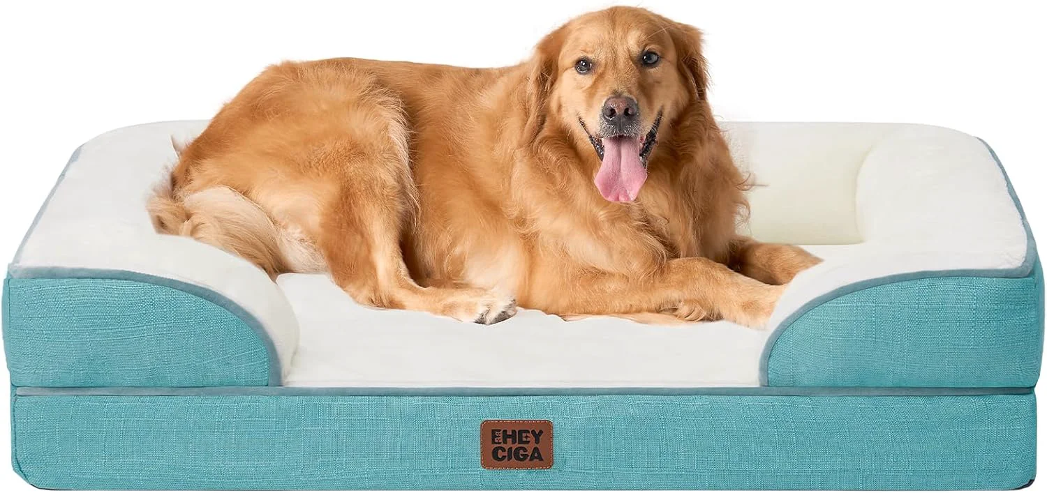 Next-Generation EHEYCIGA Orthopedic Dog Beds for Extra Large Dogs Waterproof Memory Foam XL Pet Bed with Sides Non-Slip Bottom and Egg-Crate Foam Big Dog Couch Bed with Washable Removable Cover Turquoise Blue Eco-Friendly