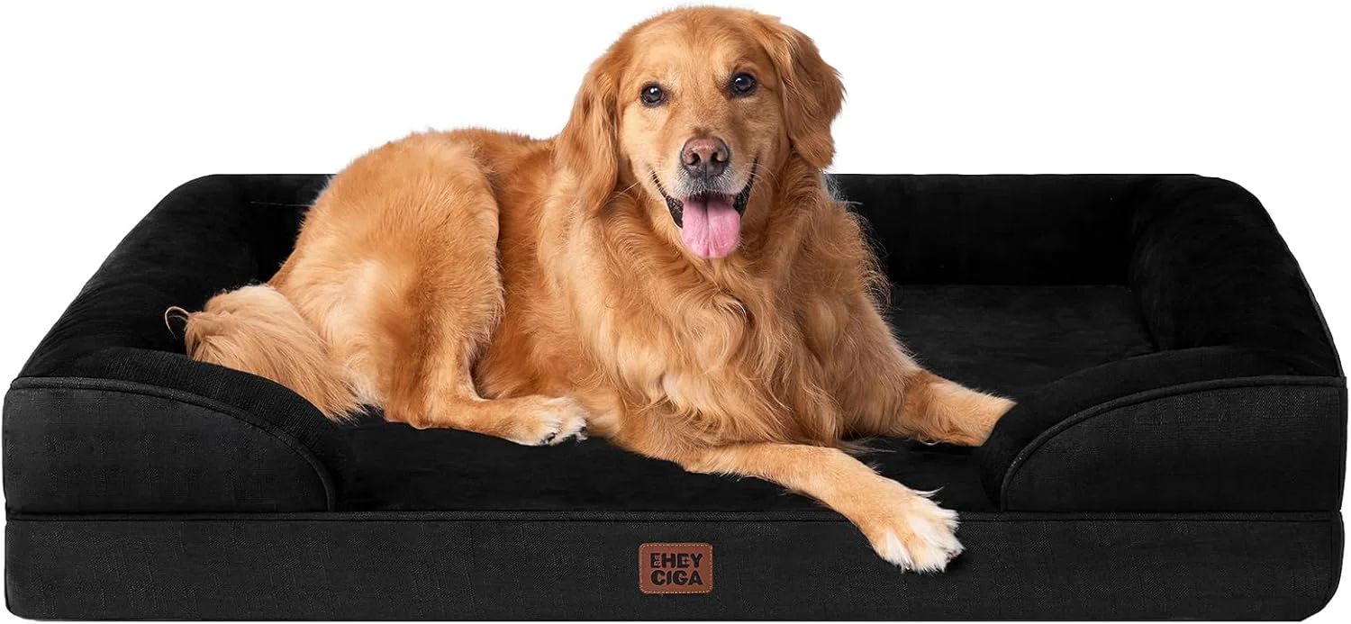 First-Class EHEYCIGA Orthopedic Dog Beds for Extra Large Dogs Waterproof Memory Foam XL Dog Bed with Sides Non-Slip Bottom and Egg-Crate Foam Big Pet Couch Bed with Washable Removable Cover Black Organic