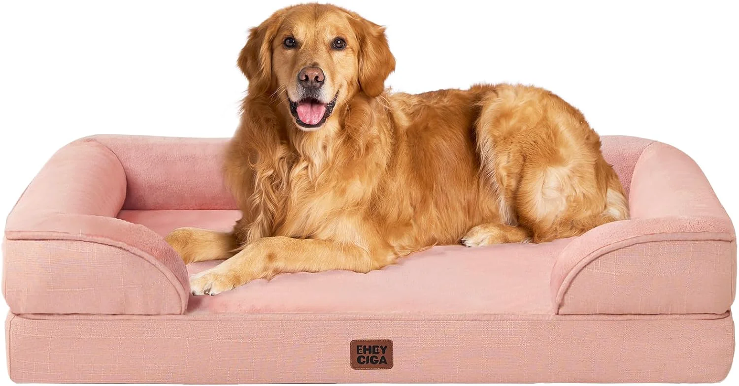 Specialty EHEYCIGA Orthopedic Dog Beds for Extra Large Dogs Waterproof Memory Foam XL Pet Bed with Sides Non-Slip Bottom and Egg-Crate Foam Big Dog Couch Bed with Washable Removable Cover Dusty Pink Recyclable