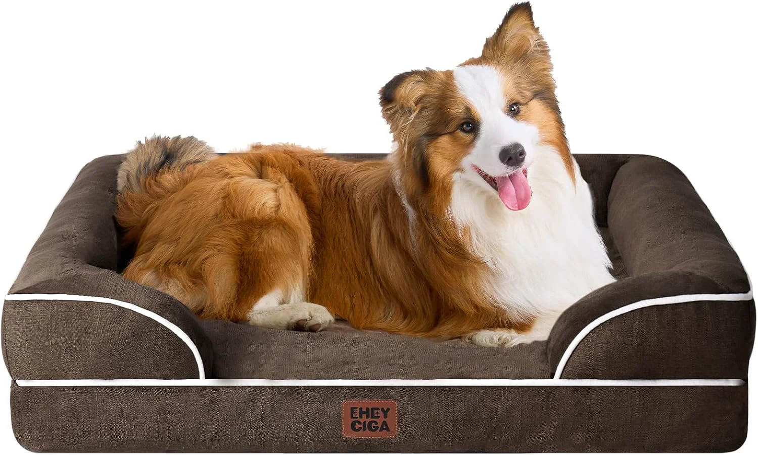 Flexible EHEYCIGA Orthopedic Dog Beds for Large Dogs Waterproof Memory Foam Large Dog Bed with Sides Non-Slip Bottom and Egg-Crate Foam Pet Couch Bed with Washable Removable Cover Brown Organic