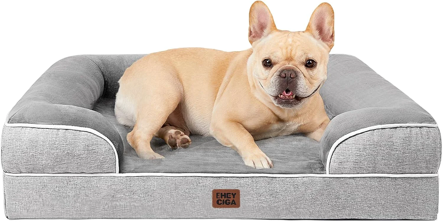 Eco-Friendly EHEYCIGA Orthopedic Dog Bed for Medium Dogs Waterproof Memory Foam Medium Pet Beds with Sides Non-Slip Bottom and Egg-Crate Foam Dog Couch Bed with Washable Removable Cover Grey Superior
