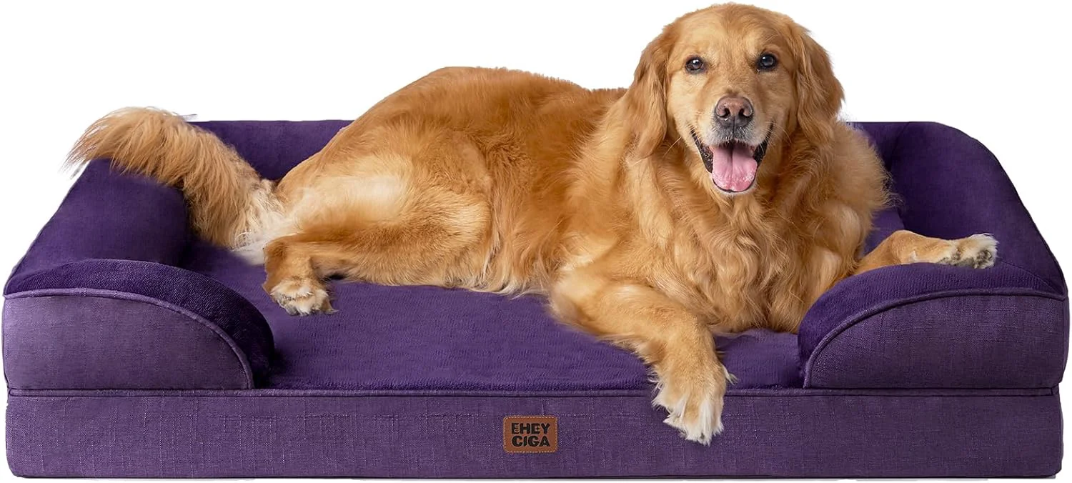 Specialty EHEYCIGA Orthopedic Dog Beds for Large Dogs Waterproof Memory Foam Large Dog Bed with Sides Non-Slip Bottom and Egg-Crate Foam Pet Couch Bed with Washable Removable Cover Purple Advanced