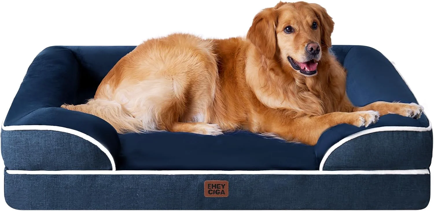 Traditional EHEYCIGA Egg-Crate Memory Foam Dog Bed Waterproof Navy Large 41 x 27 x 6.5 inches 100 lbs Capacity High-Performance