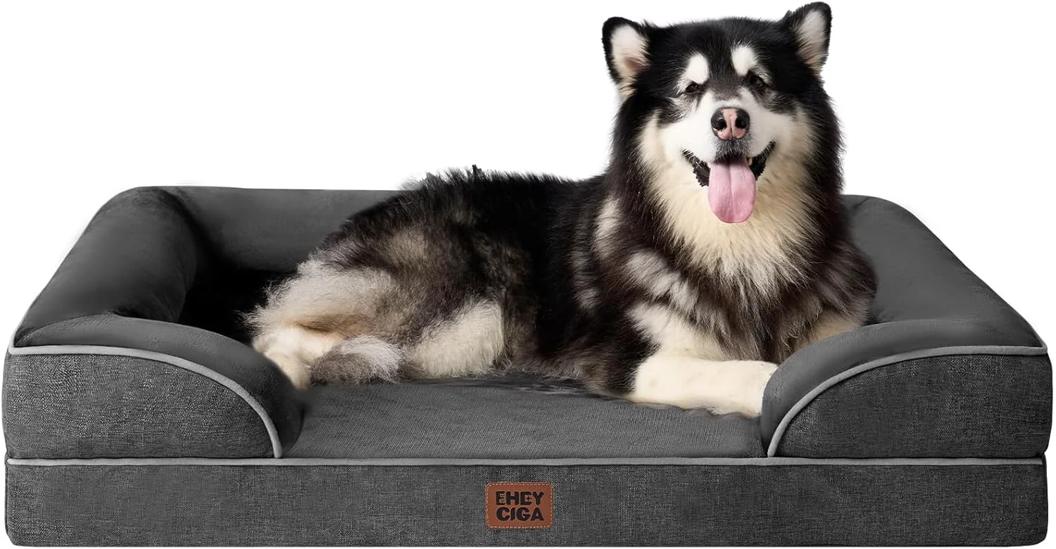 Soft EHEYCIGA Orthopedic Dog Beds for Extra Large Dogs Waterproof Memory Foam XXL Pet Bed with Sides Non-Slip Bottom and Egg-Crate Foam Big Dog Couch Bed with Washable Removable Cover Dark Grey Proven