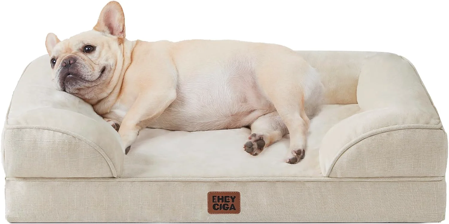 Refined EHEYCIGA Orthopedic Dog Bed for Medium Dogs Waterproof Memory Foam Medium Dog Beds with Sides Non-Slip Bottom and Egg-Crate Foam Pet Couch Bed with Washable Removable Cover Beige Efficient