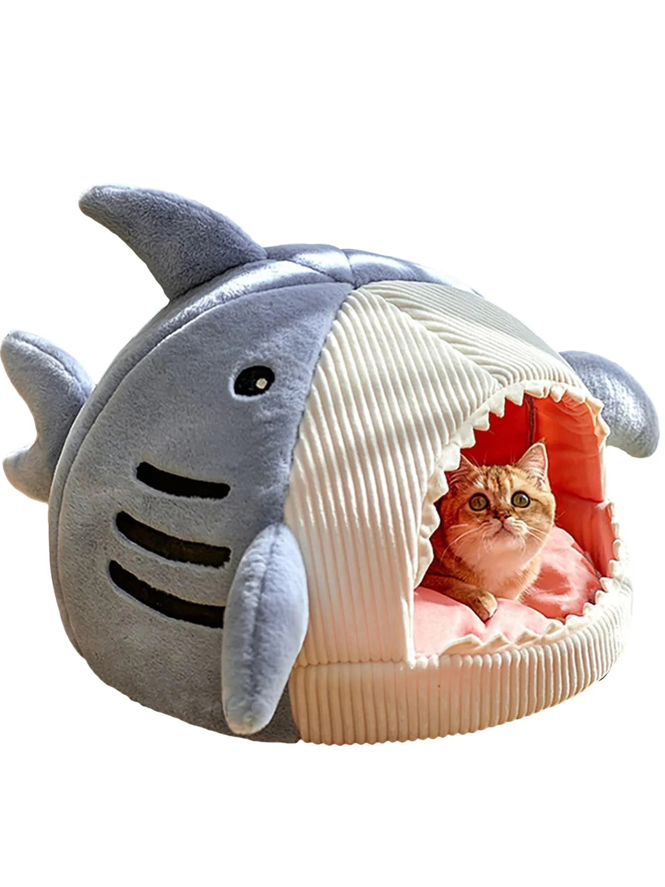 Safe QWINEE Shark-Shaped Cat Mat Kennel Bed Blue Cozy Semi-Closed Nest Minimalist