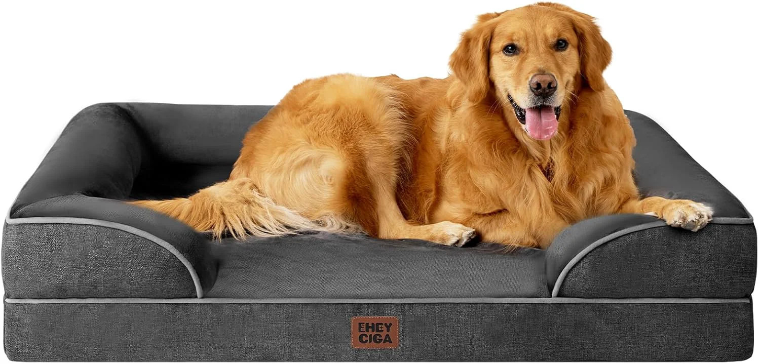Soft EHEYCIGA Orthopedic Dog Beds for Large Dogs Waterproof Memory Foam Large Pet Bed with Sides Non-Slip Bottom and Egg-Crate Foam Dog Couch Bed with Washable Removable Cover Dark Grey Responsible
