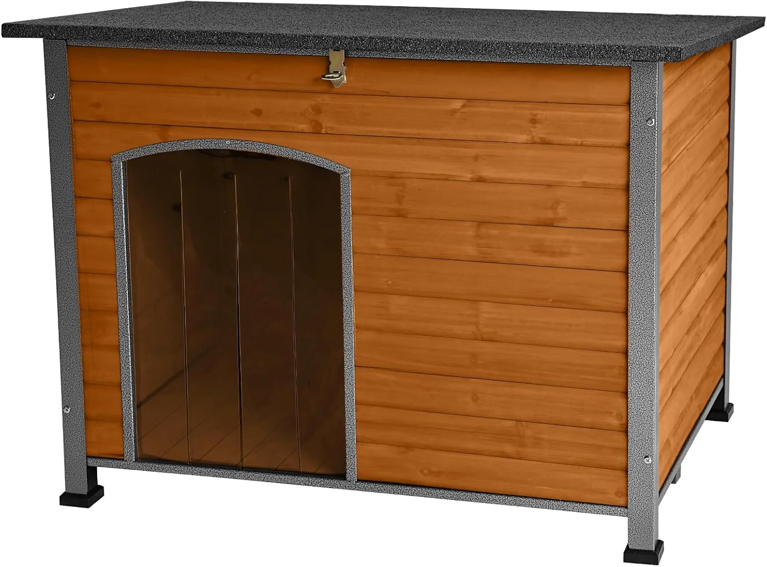 Practical Indoor Outdoor Dog House Anti-Chewing Iron Frame Dog Kennel Wood Warm Pets Home Weatherproof Outside Shelter 43.3 L x 29.4 W x 33.4 H Brown Efficient