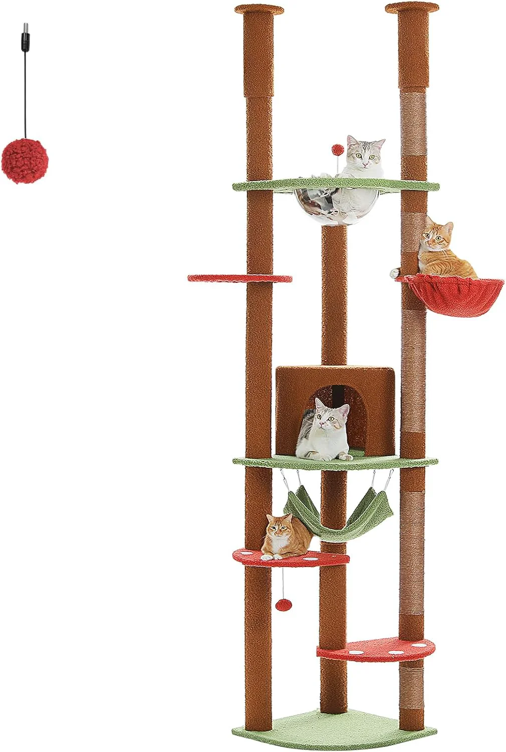 Efficient PEQULTI Floor to Ceiling Cat Tree 92.9 -101.6 Height Adjustable Mushroom Cat Tower Tall Climbing Play House with Scratching Posts Cozy Condo Perches and Large Hammock for Indoor Cats Brown Modern