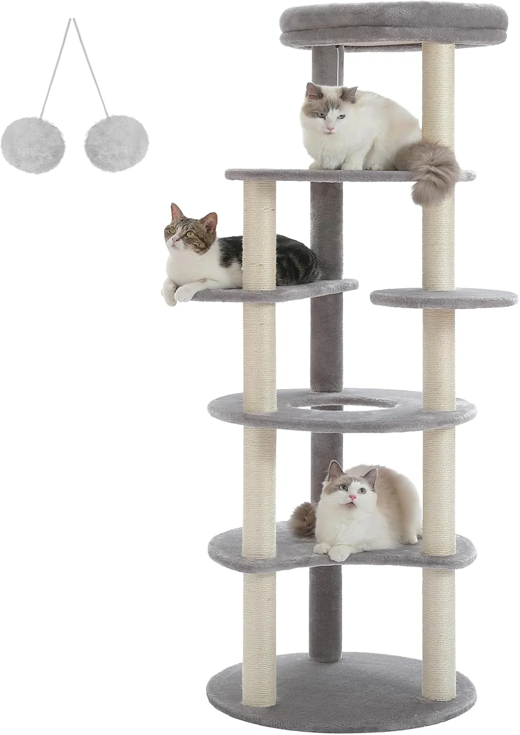 Quality PETEPELA 61 Cat Tree for Indoor Cats 6-Levels Cat Climbing Tower with 9 Sisal Scratching Posts and Replaceable Dangling Ball Top Perch Grey World-Class