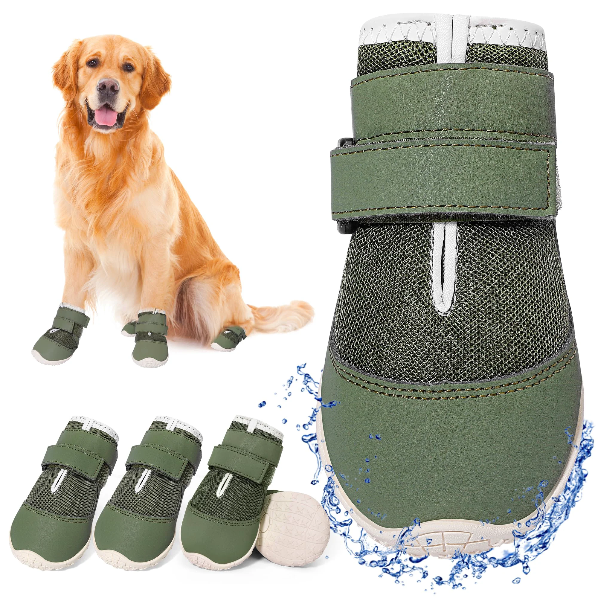 Pure DcOaGt Dog Shoes for Large Dogs - 4PCS Size 8 Mesh Breathable Boots with Anti-Slip Soles Detailed