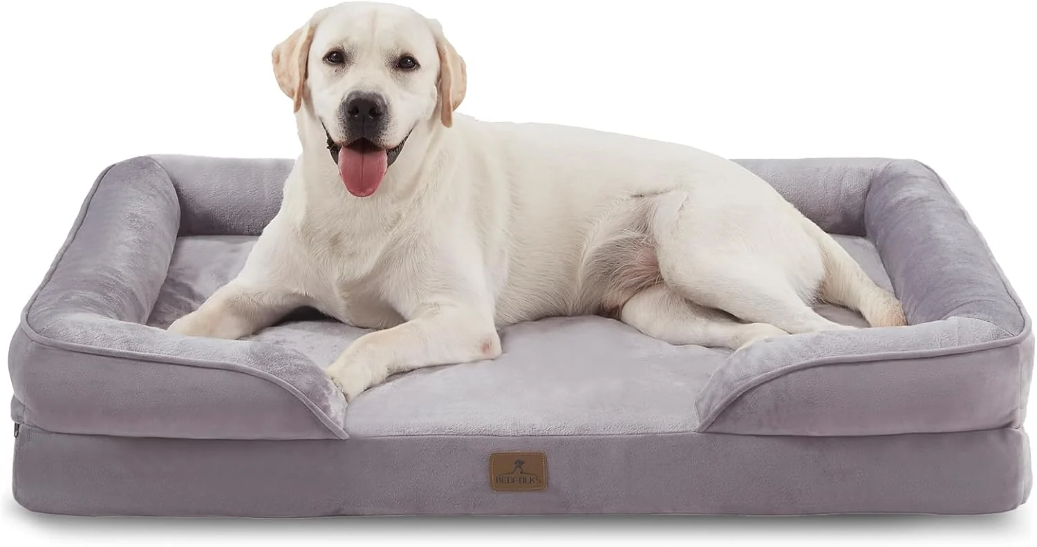Fashionable Bedfolks Orthopedic Dog Bed XL Waterproof Dog Sofa Bed for Extra Large Dogs Egg Foam Pet Couch Bed with Removable Washable Cover and Nonslip Bottom Light Grey Sophisticated