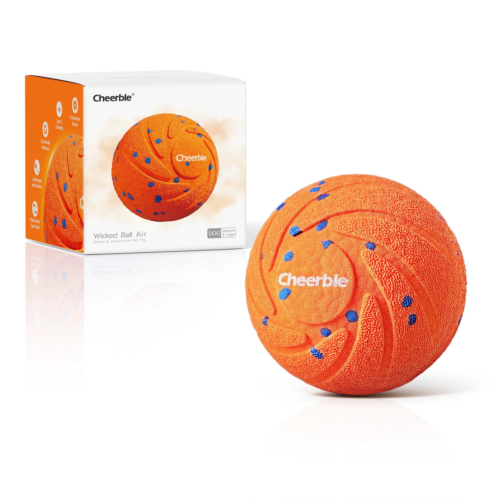 Prestigious Cheerble Wicked Ball AIR – Smart Interactive Dog Toy for Medium Large Dogs 3 Modes USB-C Rechargeable IPX7 Genuine