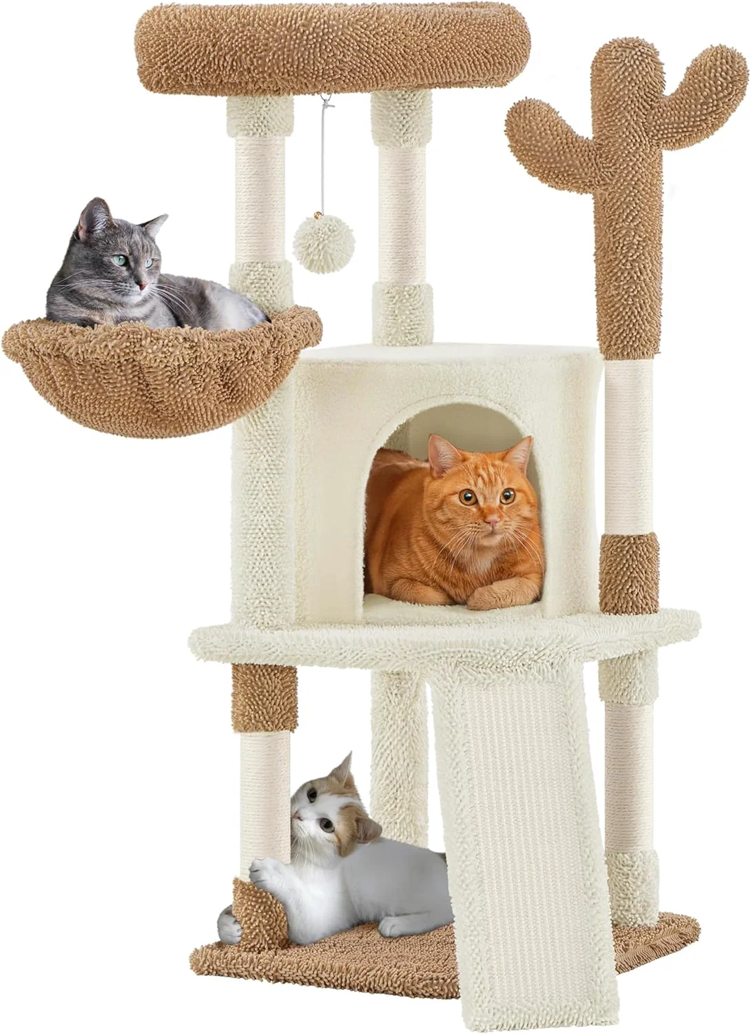 First-Class Yaheetech Cactus Cat Tree 42in Cat Tower for Indoor Cats Multi Level Kitten Condo Scratching Post Pet Activity Center Furniture w Ball Plush Perch Platform Basket Beige Brown High-Quality