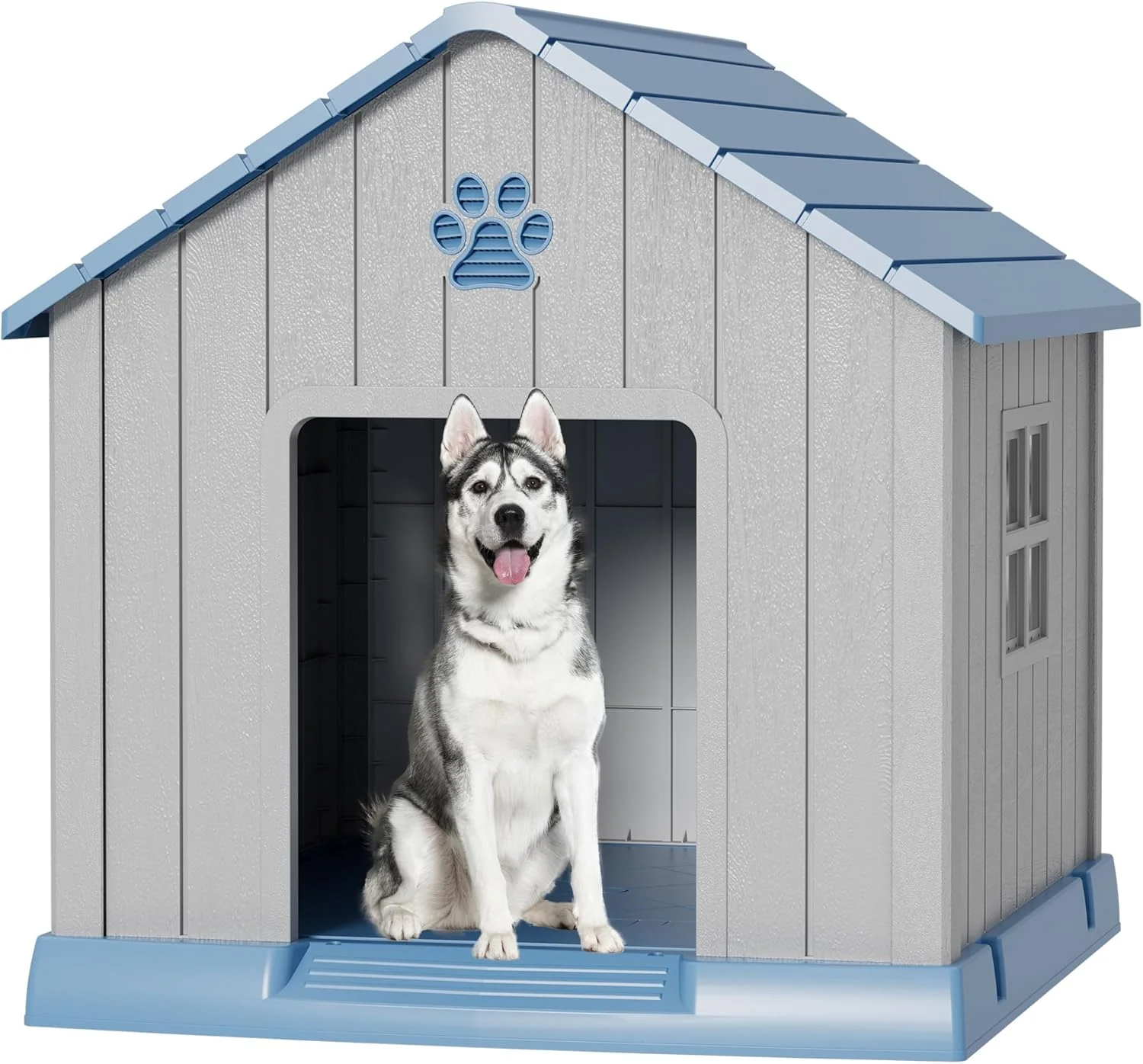 Traditional Large Dog House Outdoor Indoor for Medium Large Dogs Durable Plastic Waterproof Doghouse with Air Vents and d Floor Easy Clean and Assemble Blue 37.2 L x 40 W x 40 H Eco-Friendly