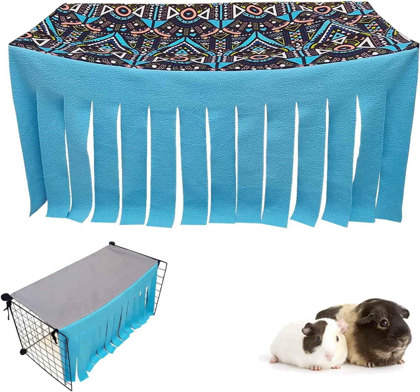 Smart RIOUSSI Guinea Pig Hideout Hideaway Corner Fleece Toys Cage Accessories with Reversible Sides Geo Gray Blue 27 x14 x14 Outstanding