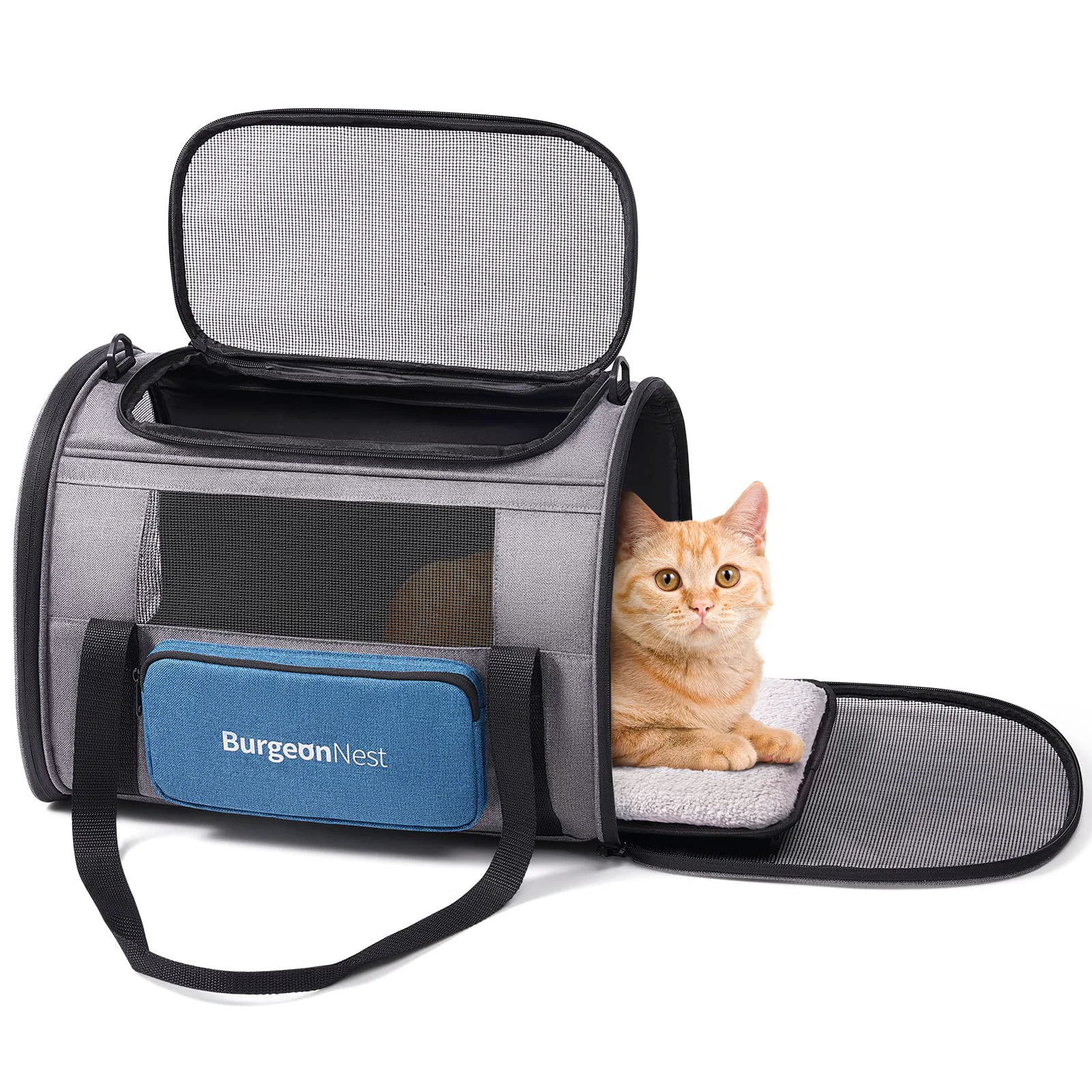 Refined BurgeonNest Cat Carrier for Large Cats Up to 20 lbs – Soft-Sided Top Load Carrier with 4 Ventilated Windows Specialty