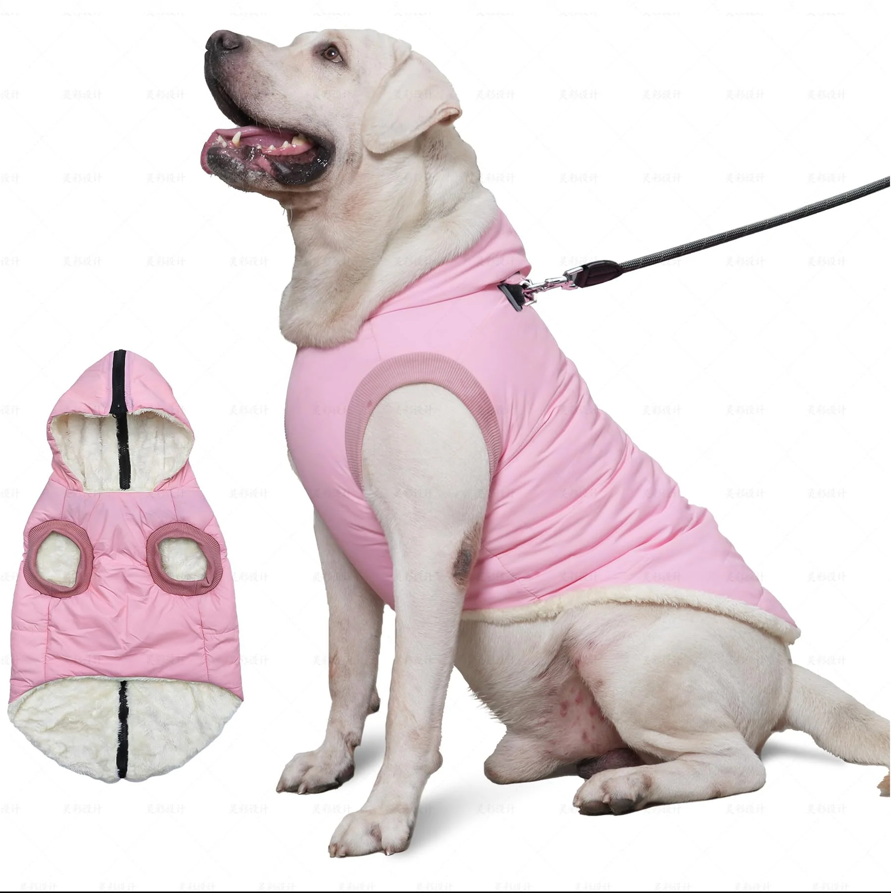 Original Design Vecomfy Fleece Lining Dog Hoodie with Built-in Harness – Extra Warm XXXL Light Pink Reliable