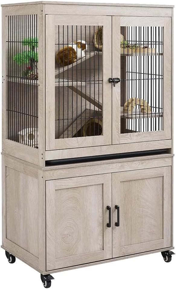 Official unipaws Ferret Cage with Storage Large Vertical Hamster Cage Iguana Rabbits Chinchillas Pet Rats Guinea Pigs - Multi-Level Small Animal Cage with Ramps Platforms and Wheels Crafted