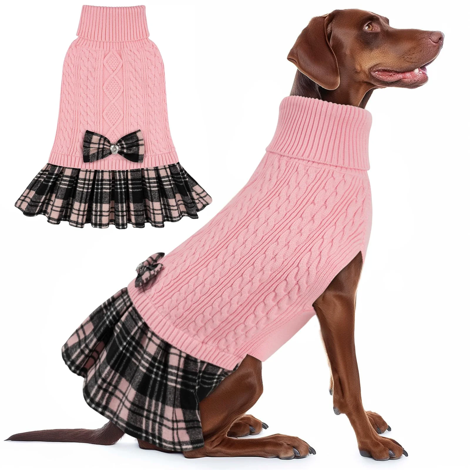 Responsible KYEESE Pink XXXL Dog Sweater – Soft Turtleneck Knit with Bowtie Warm Easy-Care Fashionable