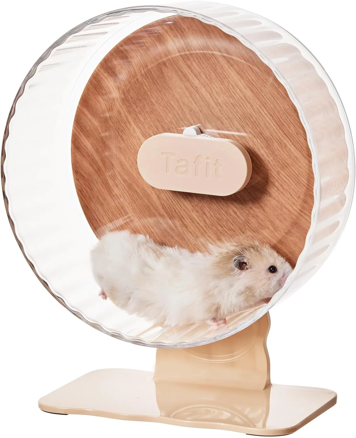Safe Silent Hamster Wheel 10.5 Inch Dual-Bearings Quiet Running Exercise Wheels with Wood Grain Backboard Height Adjustable for Syrian Hamsters Gerbils Mice Hedgehog Lemmings Warm Brown Excellent