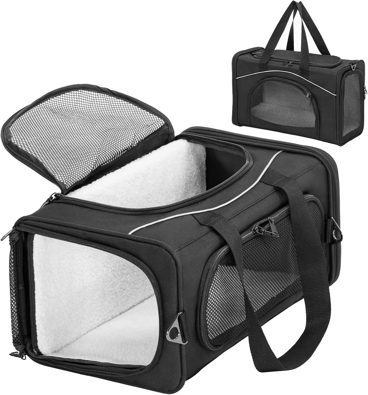 High-Quality ‌Petsfit Airline Pet Carrier for Small Cats 16.5x8.6x11 TSA Carrier with Removable Dual-Sided Padding 2-Way Placement - Fits Under Most Airplane Seats Escape Proof Black Professional