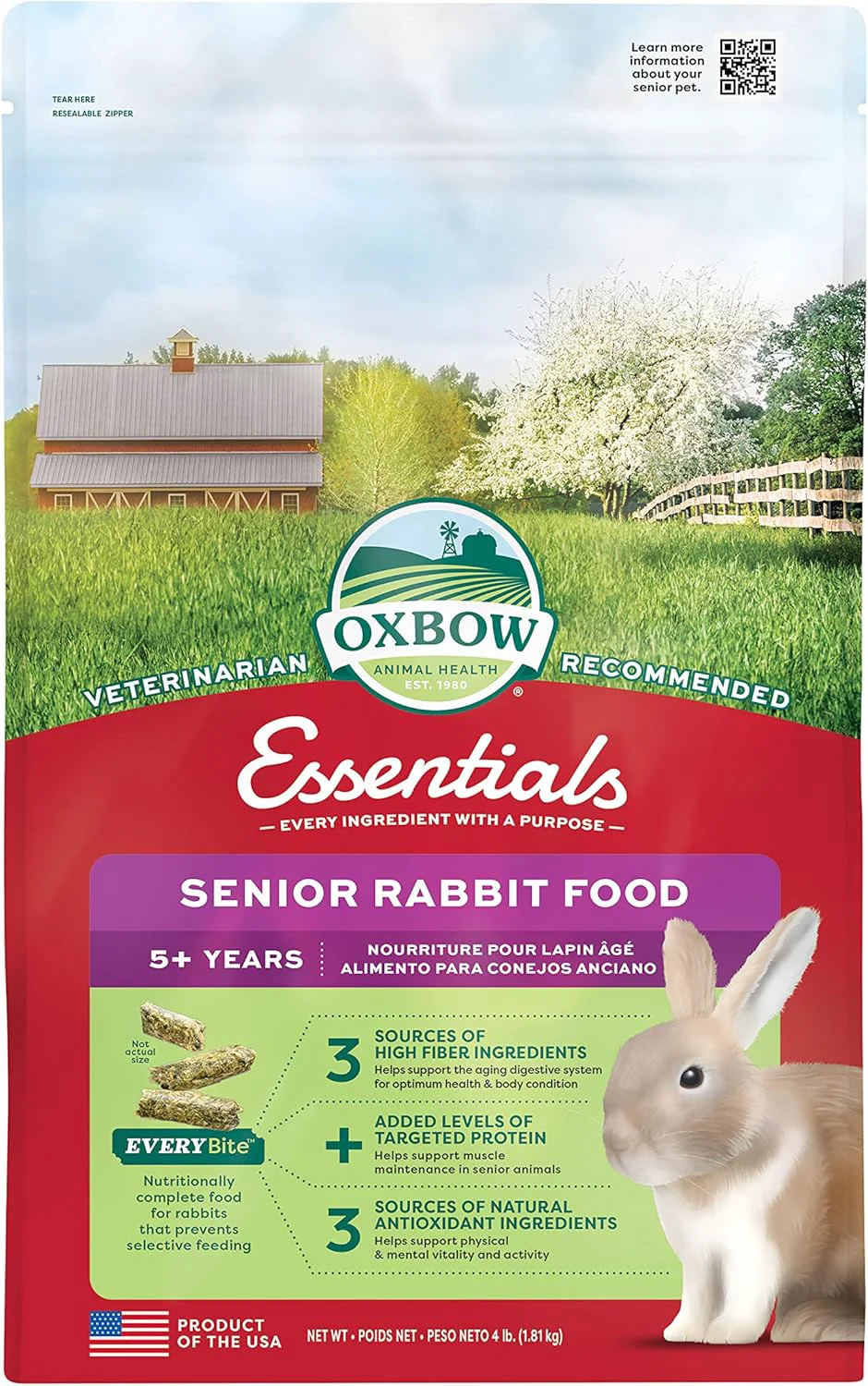 Fine Oxbow Essentials Rabbit Food Senior Made with Oxbow Alfalfa for Rabbit Vitamin Mineral Rich Pet Pellets Small Animal Pet Products Bunny Food Made in USA High Fiber 4 lb. Bag Luxury