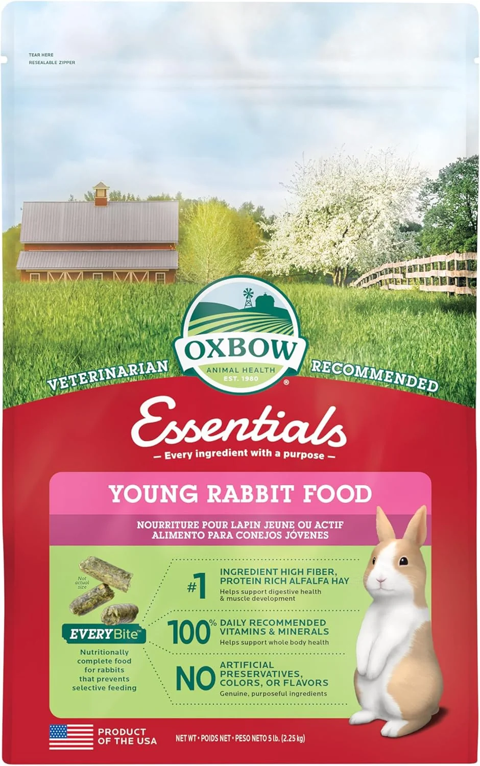Flexible Oxbow Essentials Rabbit Food Young Rabbit Made with Oxbow Alfalfa Hay Pet Food Pellets with Vitamins Minerals Small Animal Pet Products Bunny Supplies Made in USA High Fiber 5 lb. bag Smart