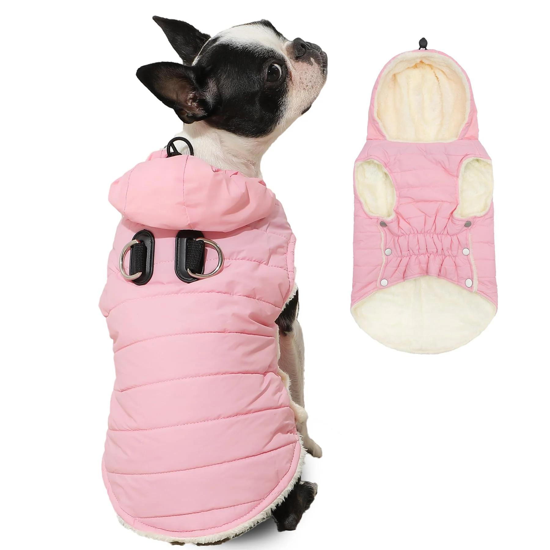 Lightweight Vecomfy Fleece-Lining Dog Hoodie with Built-in Harness – Extra Warm Medium Jacket Light Pink L Exclusive