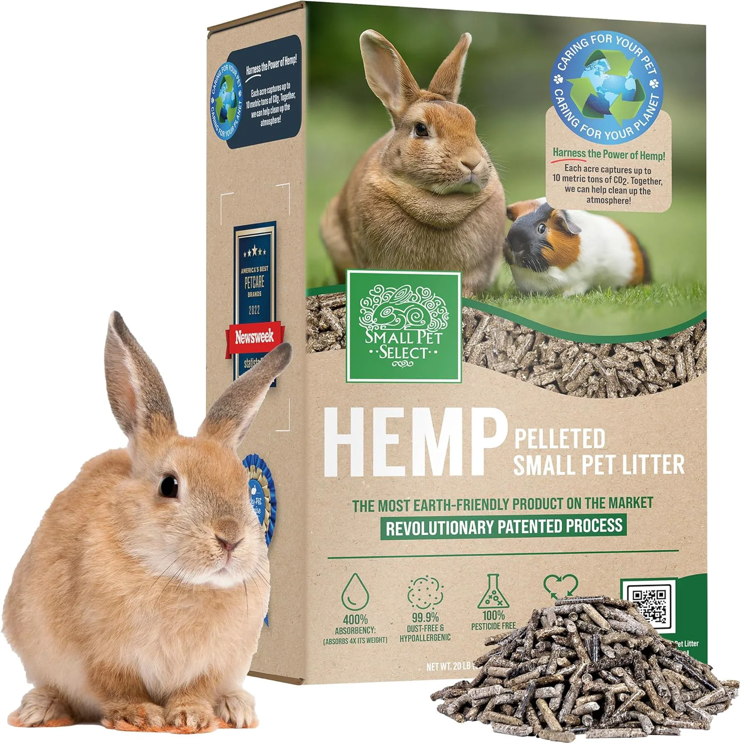 Original Small Pet Select - Hemp Pelleted Bedding Non-Clumping Biodegradable Animal Bedding Eco Friendly Odor Control for a Rabbits Hamsters Guinea Pigs and Other Small Pets 20 lb High-Performance