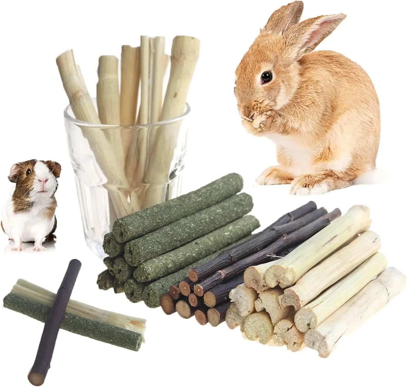 High-Performance 600g Guinea Pig and Rabbit Chew Toys - Sweet Bamboo and Timothy Apple Sticks for Healthy Teeth and Relaxation - Natural and Safe Guinea Pig Chew Toys Professional
