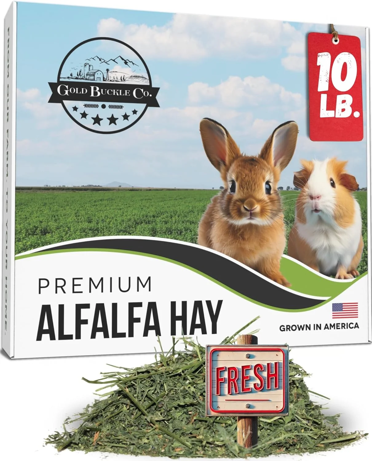 High-Grade 10lb Freshly Dried Organic Alfalfa Hay for Guinea Pigs Rabbits Chinchillas Goats Hamsters Ferrets Small Animal Food Rich in Protein Fiber Hand-Selected Hand sorted USA Grown Clean