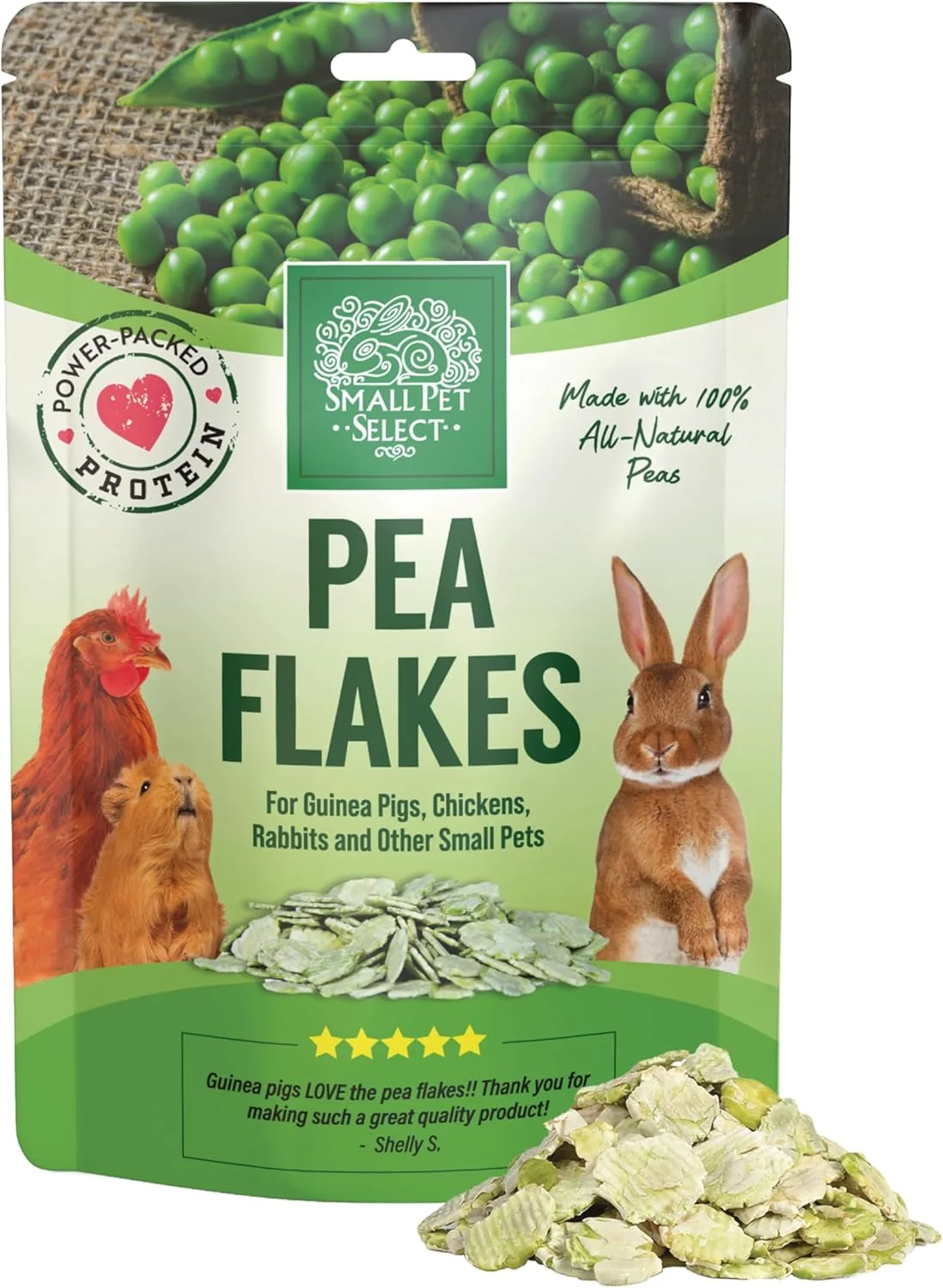 Outstanding Small Pet Select - Pea Flakes Treats for Rabbit Bunny Guinea Pig Chickens Bunny Hamster and Other Small Pets 8 oz Luxury