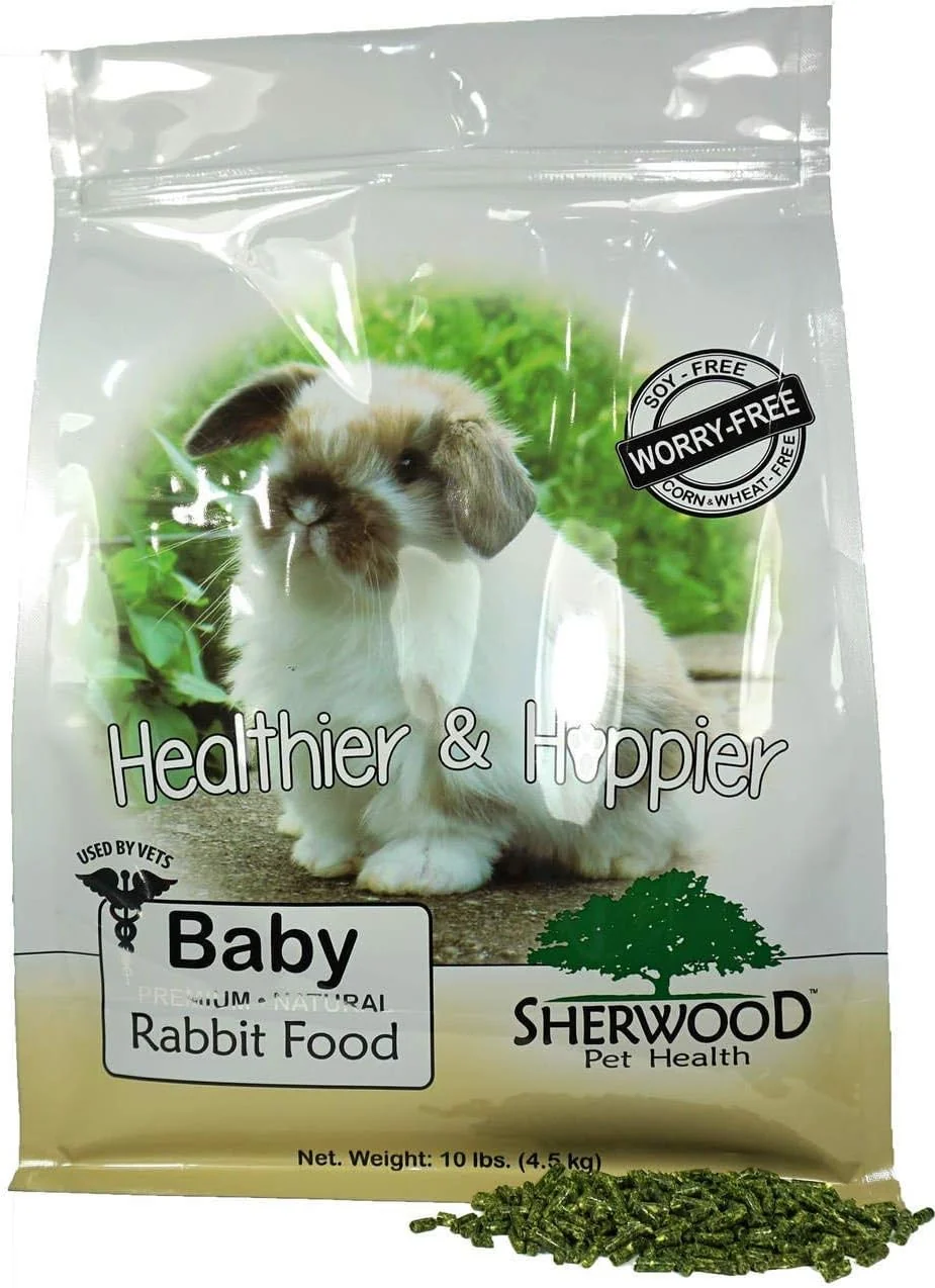 Organic Sherwood Baby Rabbit Food. Hay-Based Pellet. No Wheat Corn or Soy for Better Digestion. 10 lbs Selected