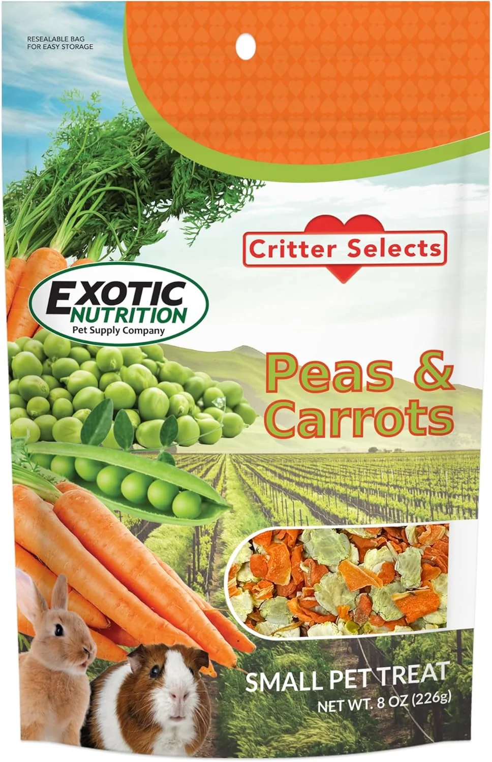 First-Class Exotic Nutrition Peas Carrots 8 oz. - Healthy Natural Mixed Dried Vegetable Treat - for Rabbits Guinea Pigs Hamsters Chinchillas and Small Pets Detailed