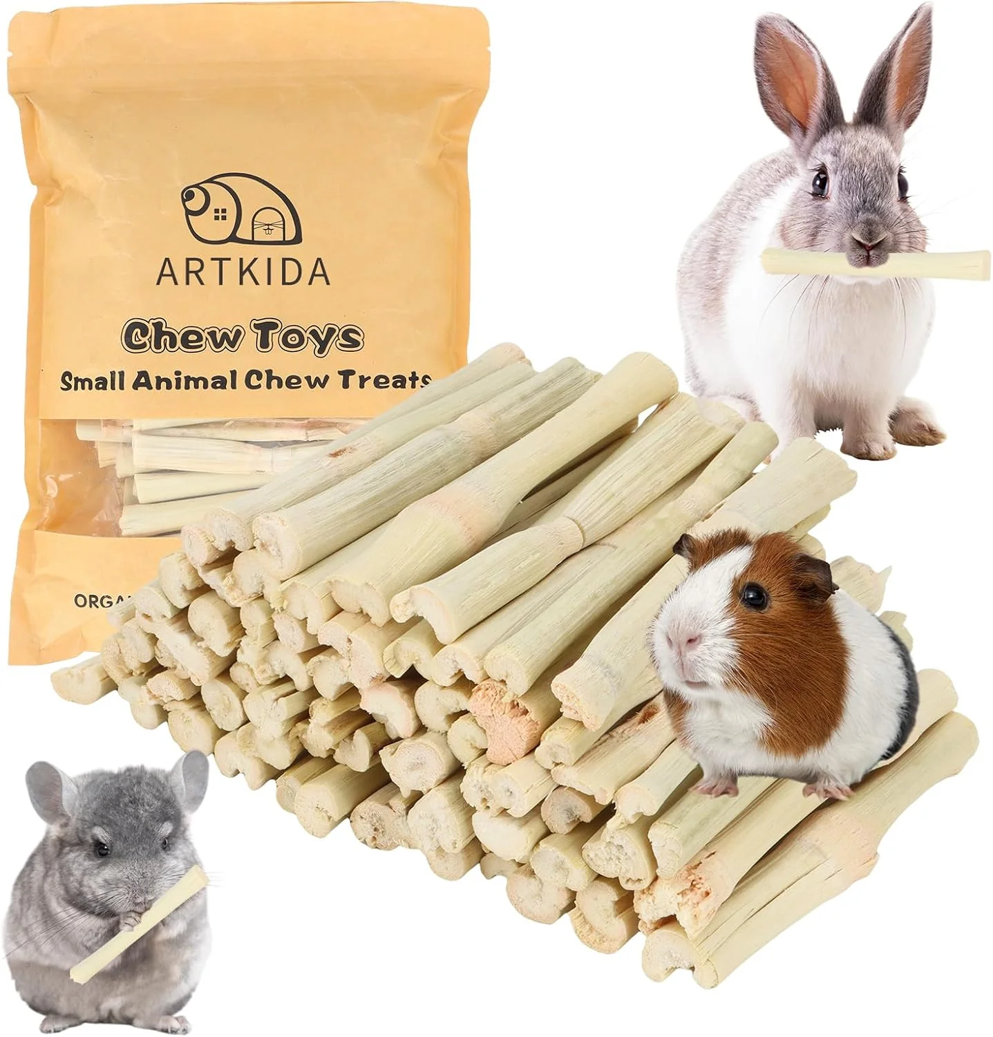 Exclusive 2.7lb Sweet Bamboo Sticks for Rabbits Chew Sticks Toys Guinea Pig Hamster Chinchilla Molar Treats Snacks Natural Teeth Grinding Toys Traditional