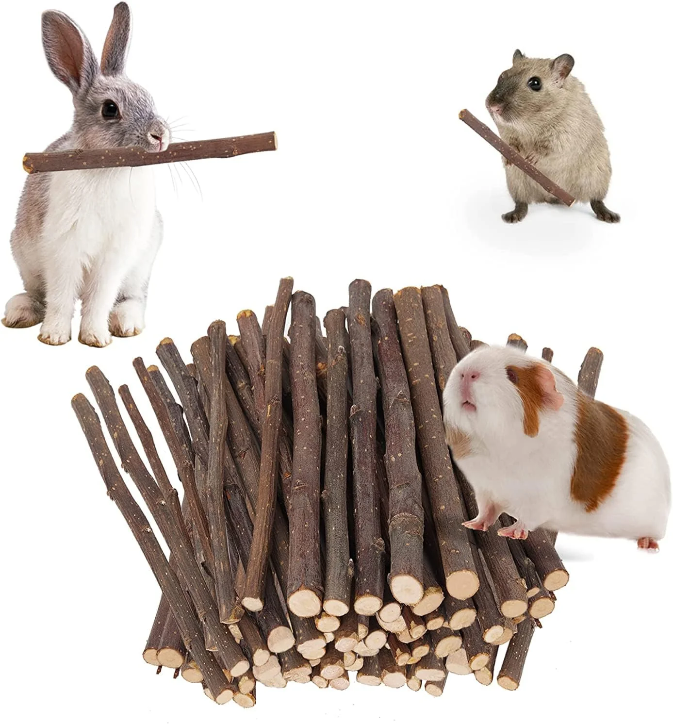 Original 600g Apple Sticks Molar Wood Treats Rabbit Toys Chinchilla Guinea Pig Bunny Toys Wood Chews Sticks for Teeth Rabbit Food Guinea Pig Hamster Gerbil Chews Small Animals Snacks 150 Pcs Trendy