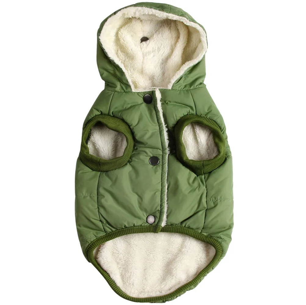 Durable Vecomfy Fleece Lining Extra Warm Dog Hoodie for Medium Dogs – Green Hooded Coat Lightweight