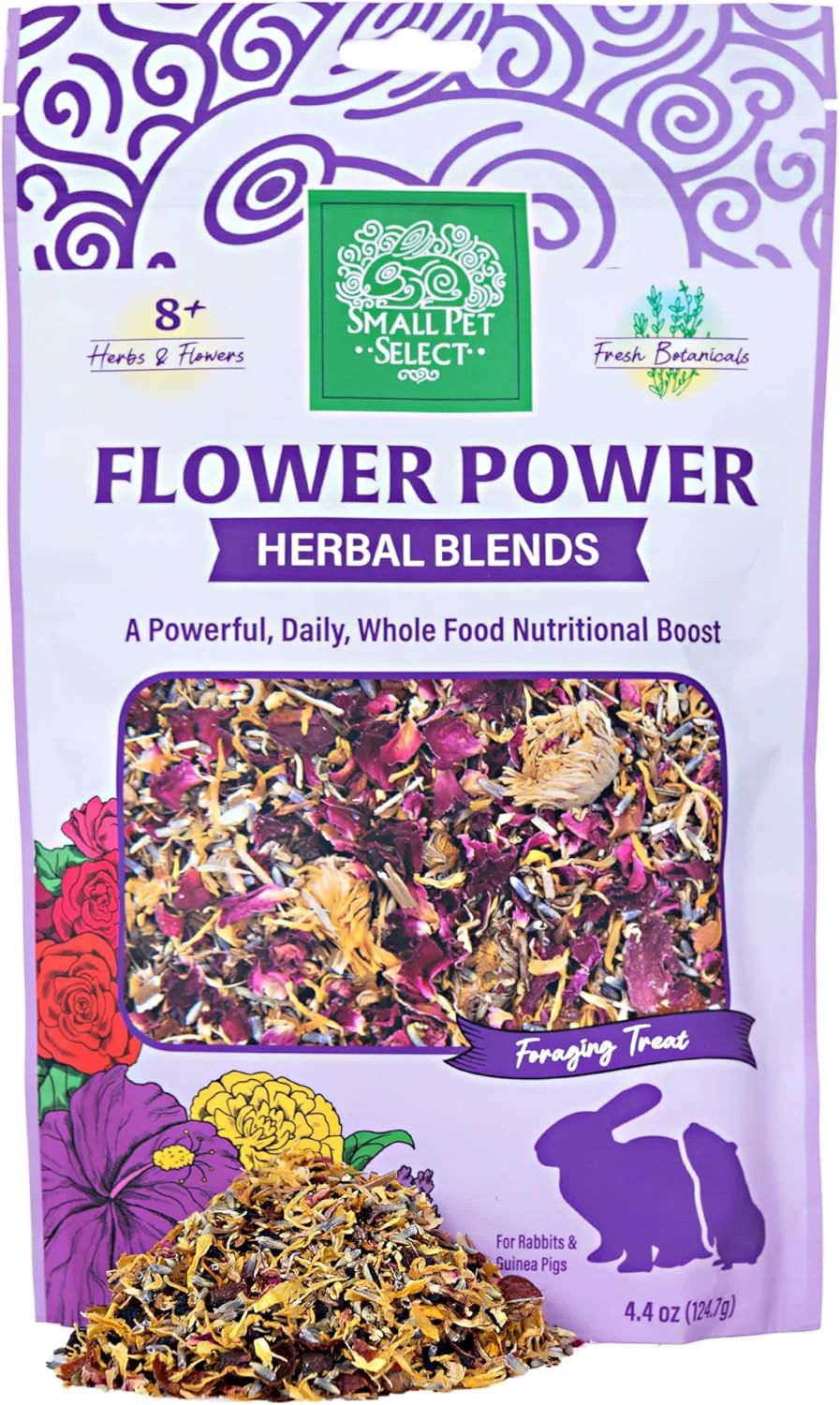 Powerful Small Pet Select - Flower Power Herbal Blend a Natural Herbal Treat for Rabbits and Guinea Pigs 4.4oz Refined